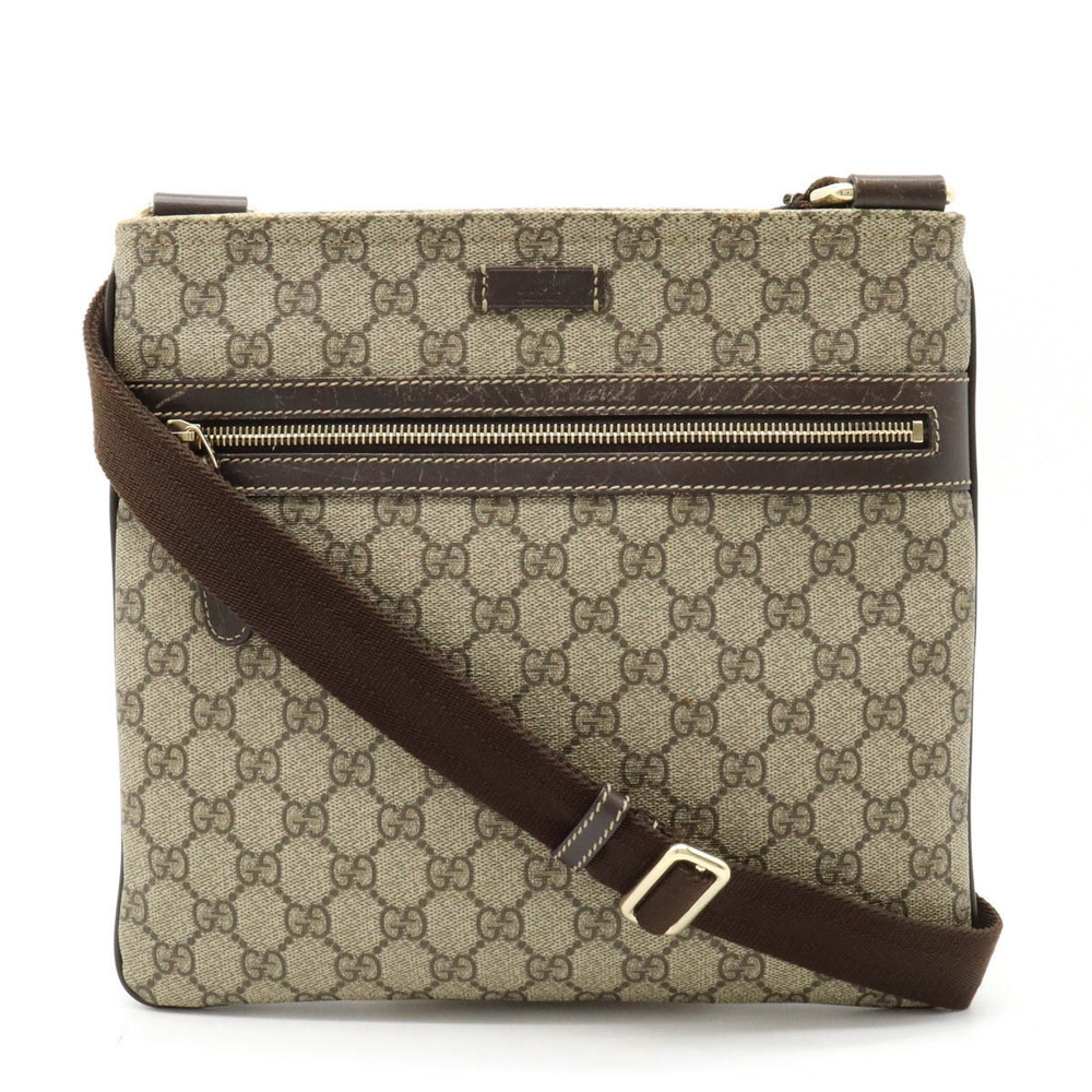 Gucci GG Supreme Plus Crossbody Bag Gusset Beige Cream Dark Brown